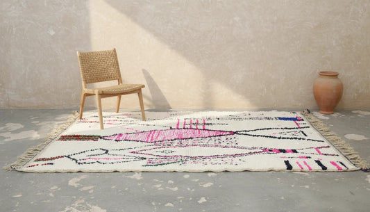 Large Handmade Azilal Rug - 300 x 210 cm (Ivory, Pink & Multicolor)
