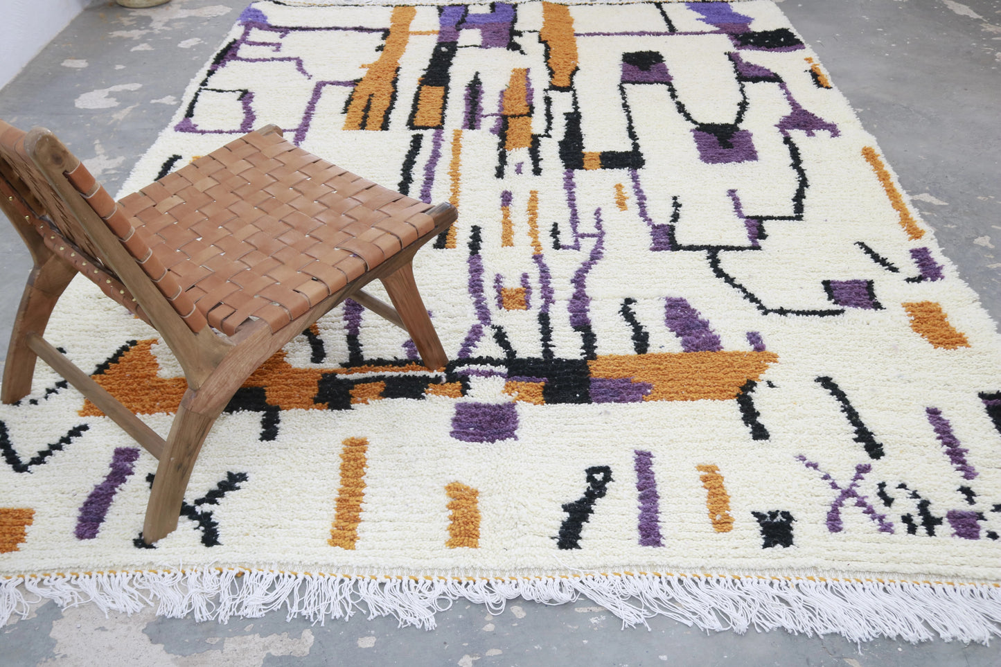 Large Handmade Azilal Rug - 310 x 215 cm (Abstract, Purple, Black &amp; Ochre)