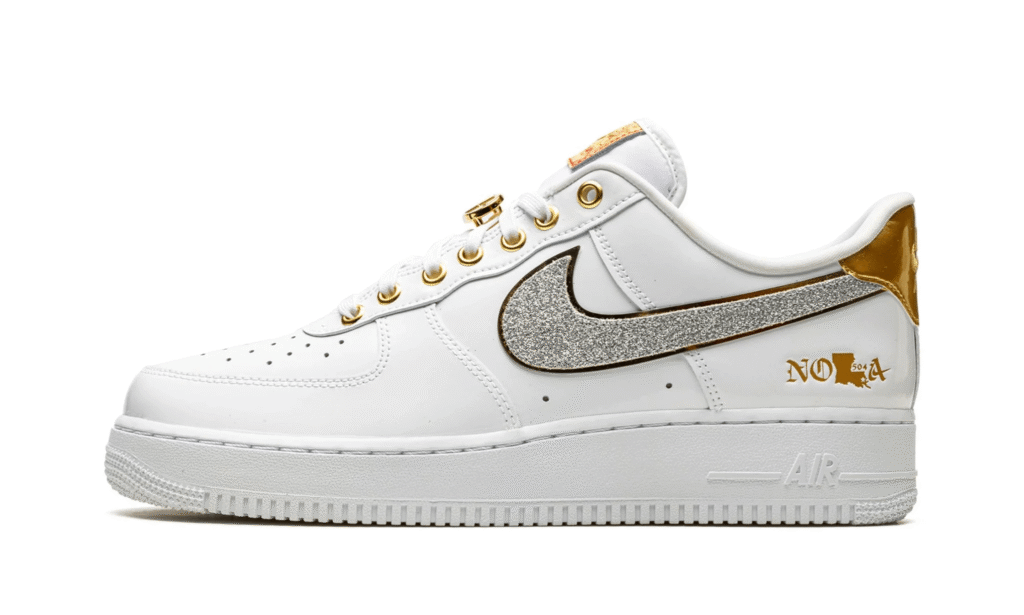 Air Force 1 NOLA reps main view showing Mardi Gras-inspired colorway